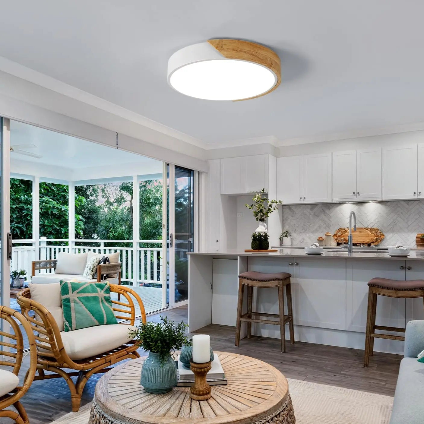 Modern LED Ceiling Light Wood Round 24