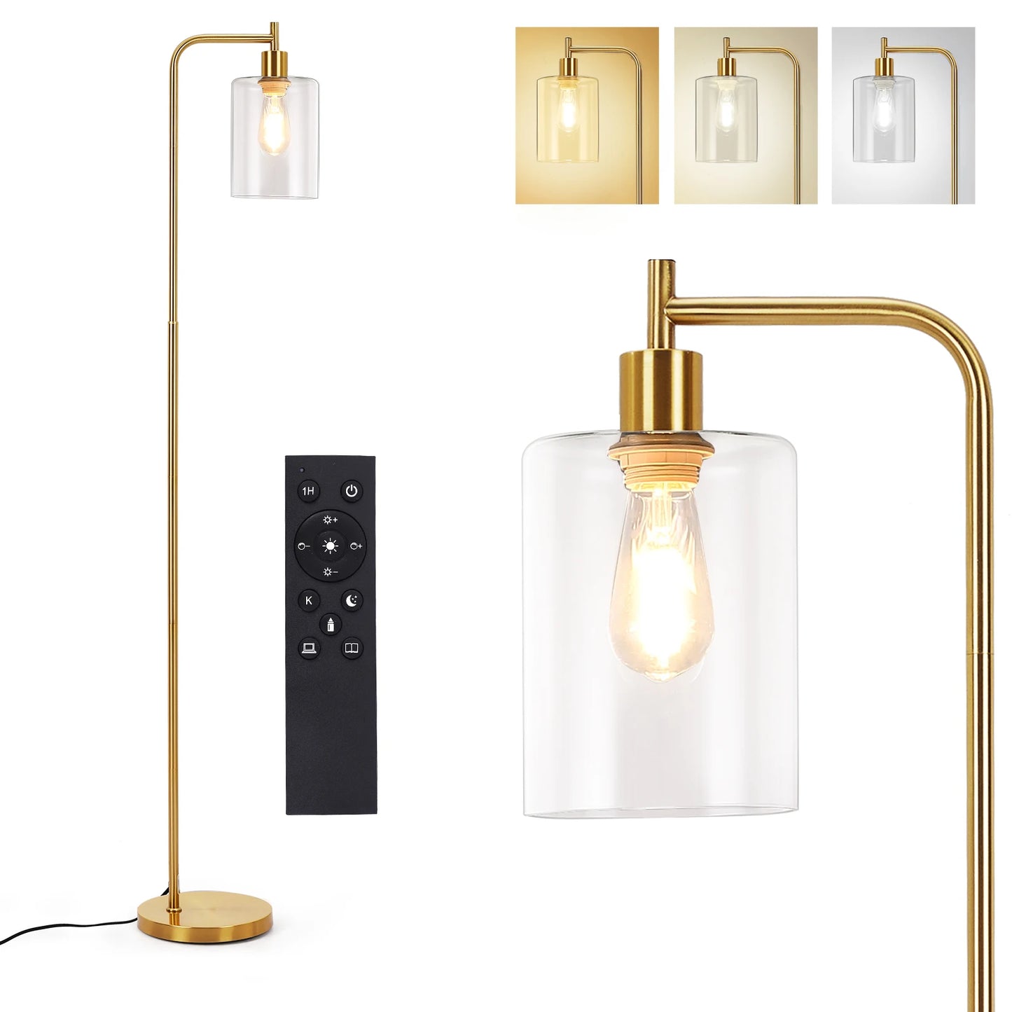 Gold Dimmable Floor Lamp with Remote Control & LED Bulb