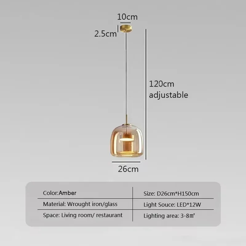 Modern Glass Pendant Light – Smoke Gray/Amber LED Chandelier