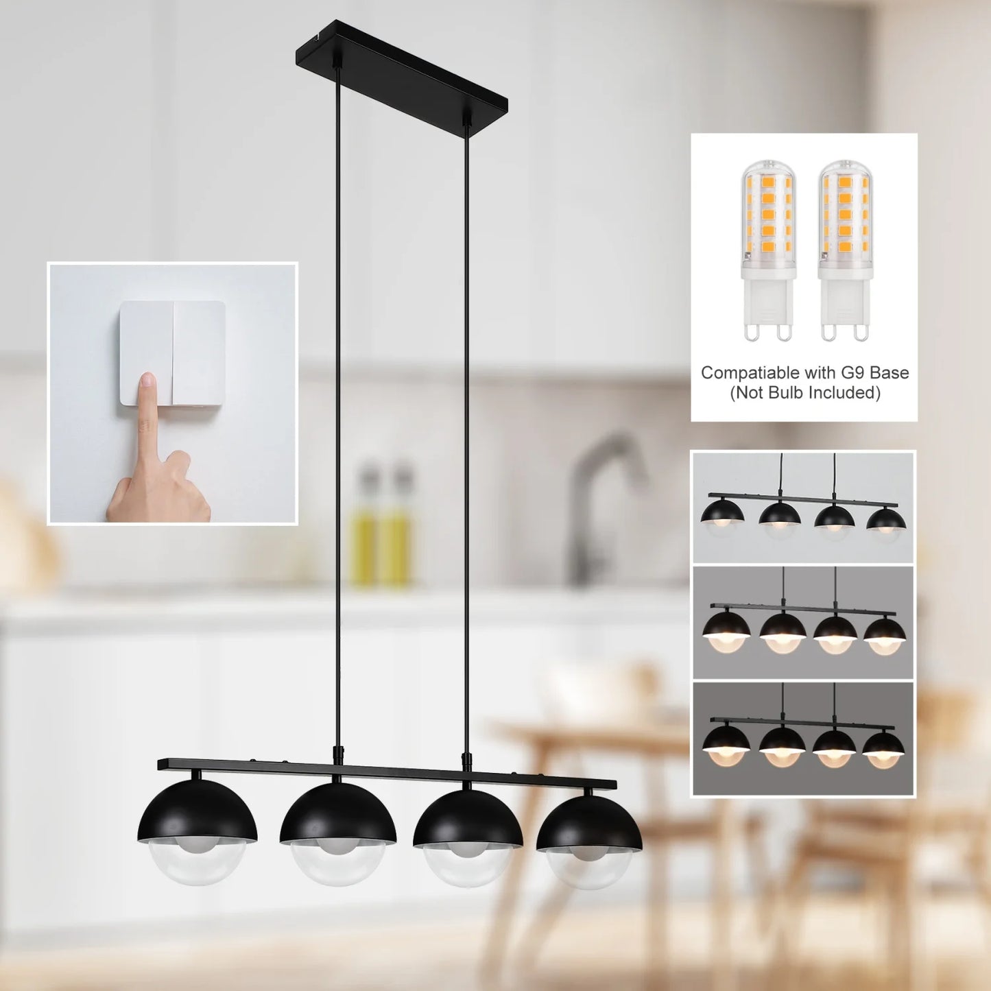 Modern Globe Pendant Light – 4-Light Adjustable Chandelier