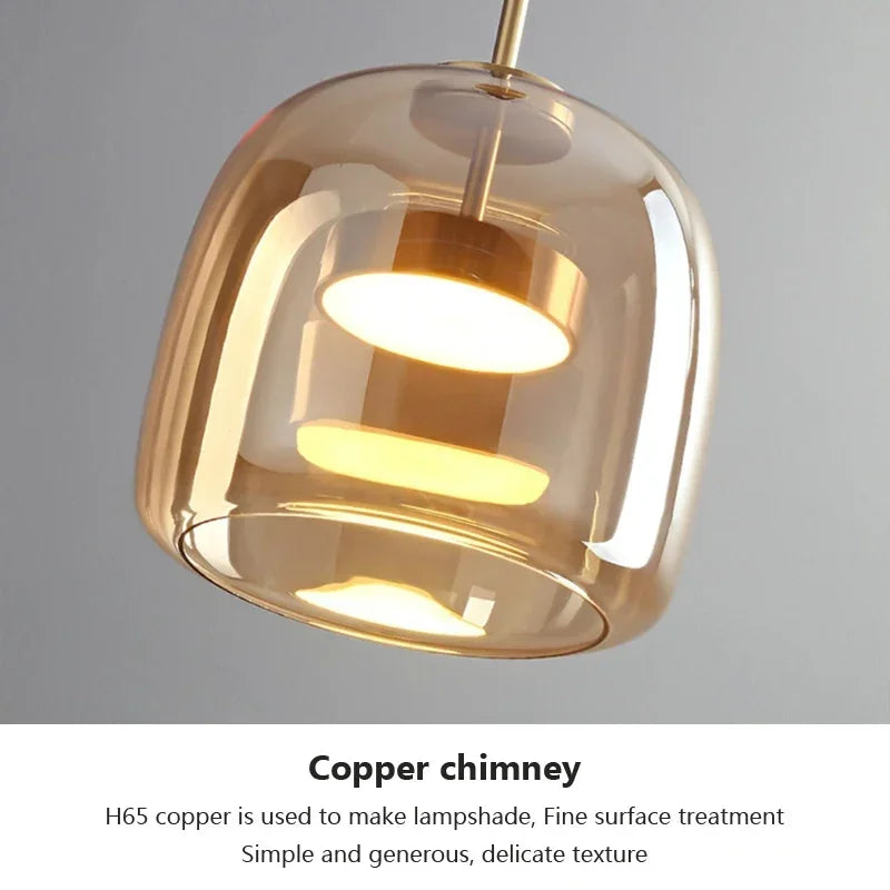 Modern Glass Pendant Light – Smoke Gray/Amber LED Chandelier