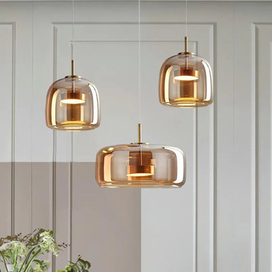 Modern Glass Pendant Light – Smoke Gray/Amber LED Chandelier
