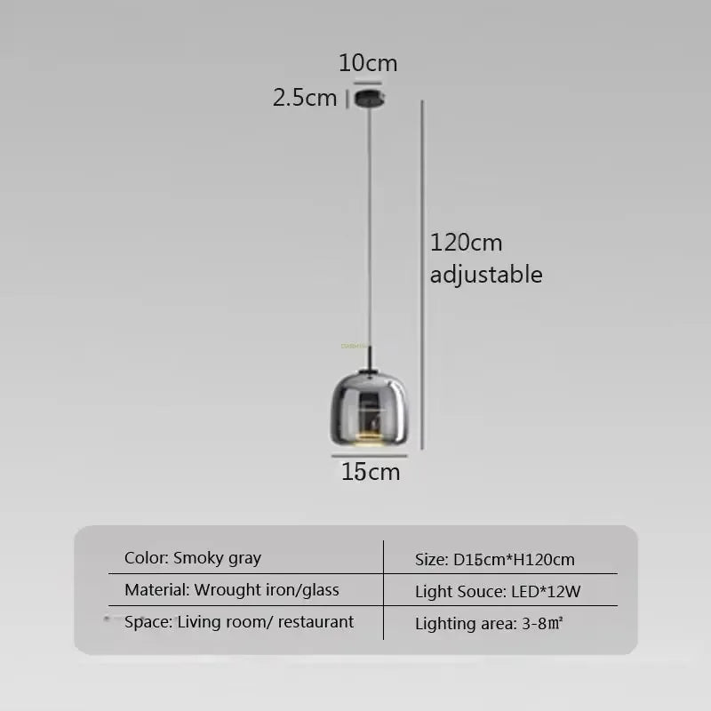 Modern Glass Pendant Light – Smoke Gray/Amber LED Chandelier