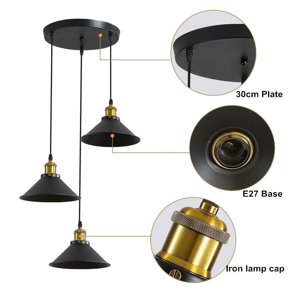 Industrial Edison 3-Light Iron Chandelier