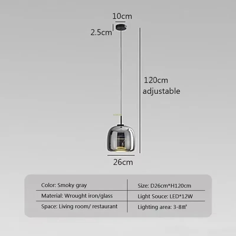 Modern Glass Pendant Light – Smoke Gray/Amber LED Chandelier