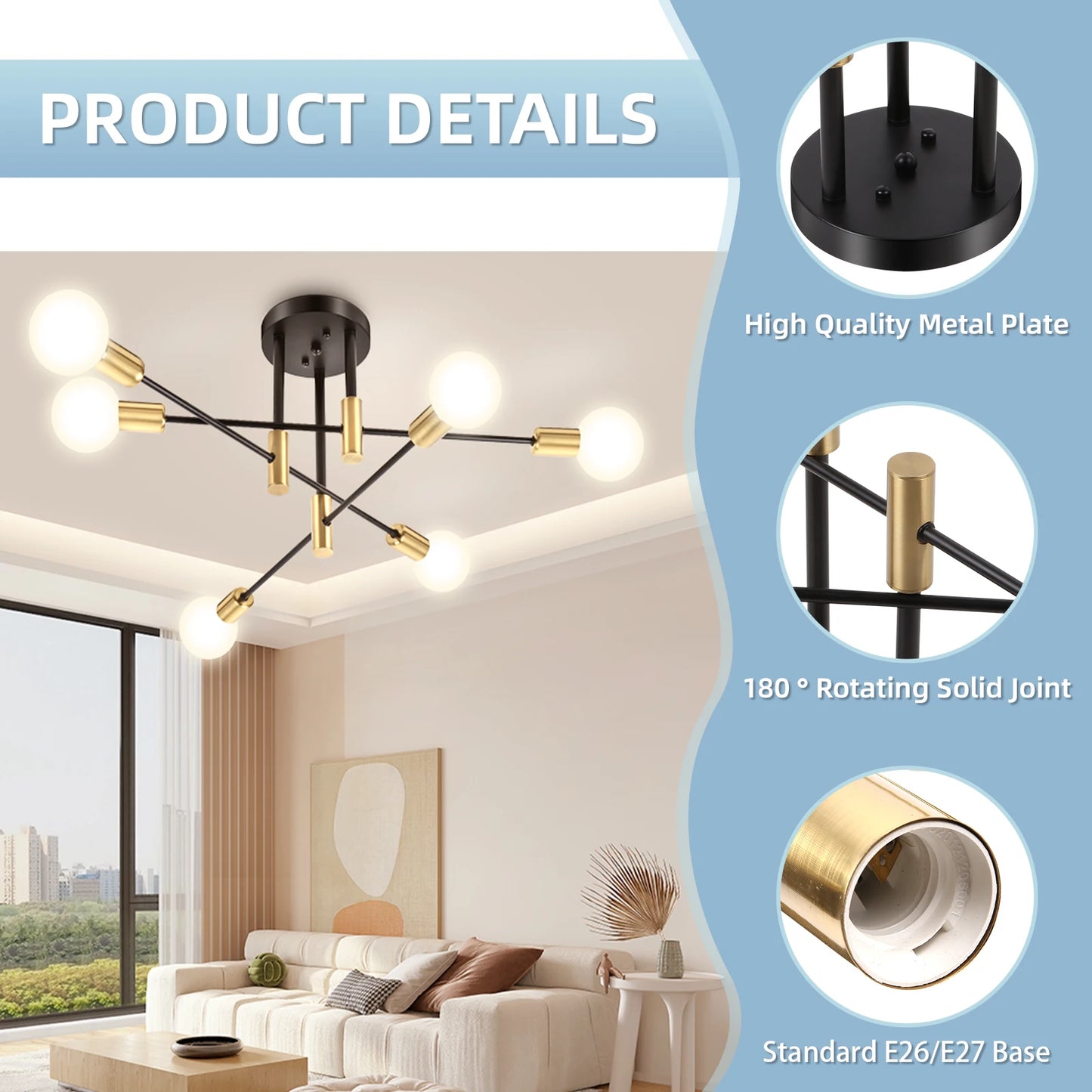 Modern Black/Gold Pendant Lamp Fixture