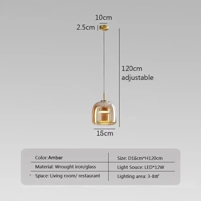 Modern Glass Pendant Light – Smoke Gray/Amber LED Chandelier