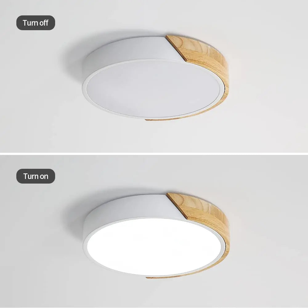 Modern LED Ceiling Light Wood Round 24