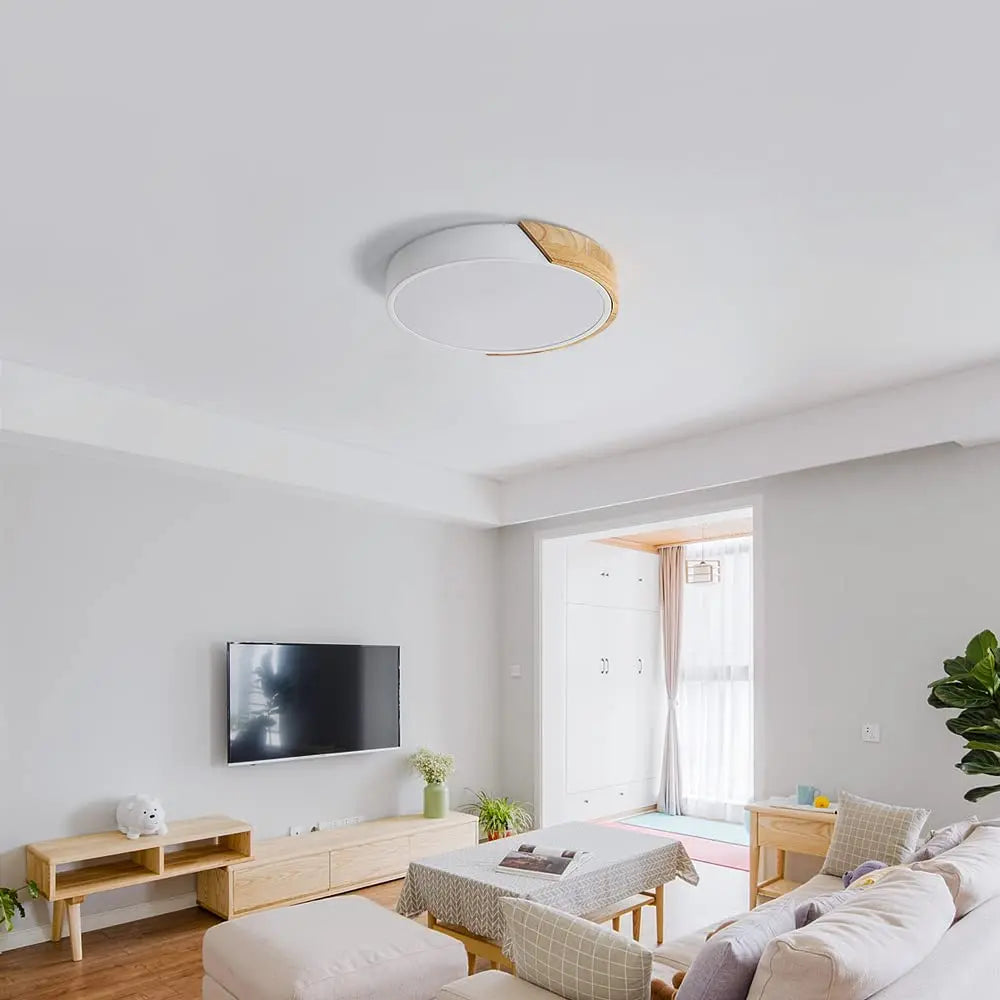 Modern LED Ceiling Light Wood Round 24