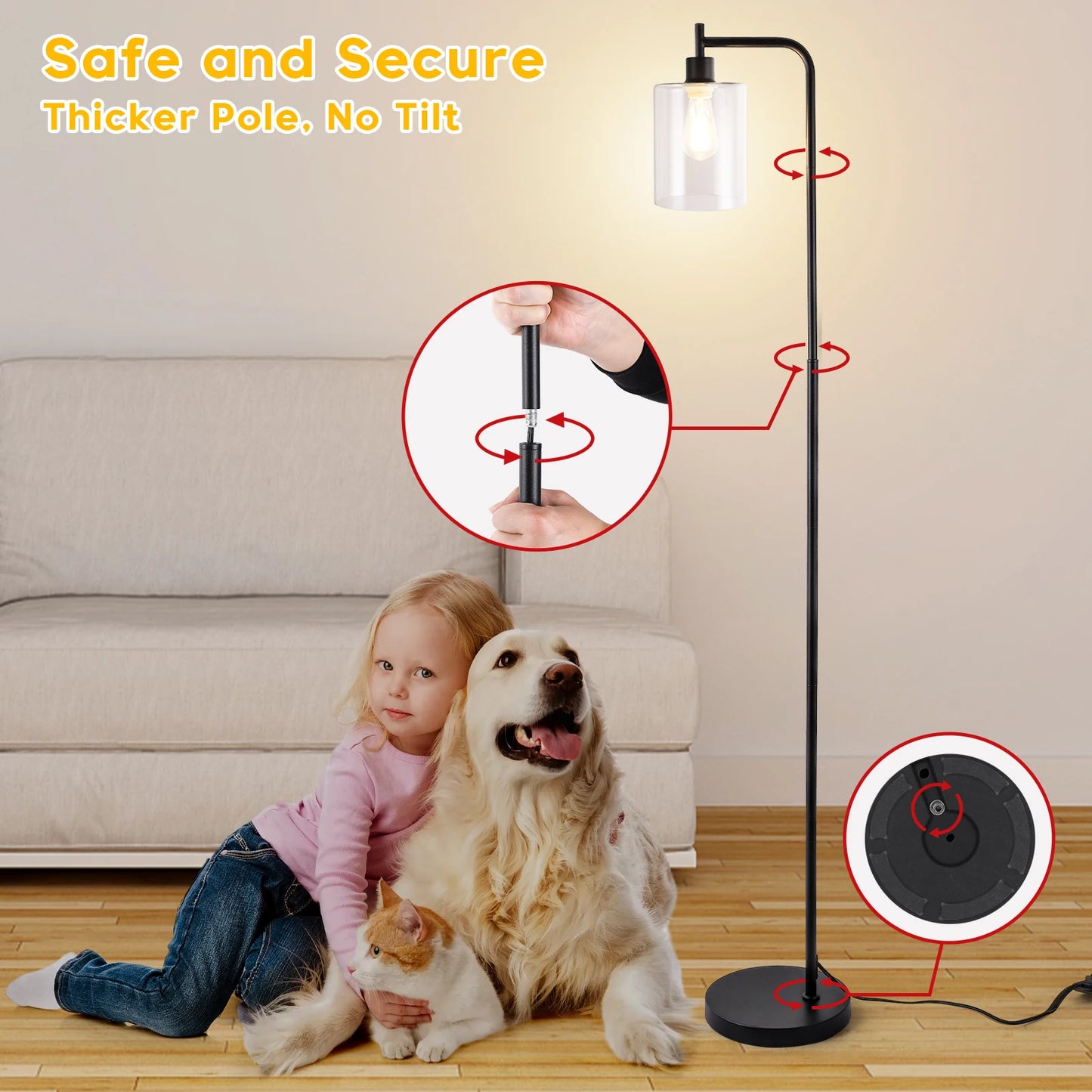 Gold Dimmable Floor Lamp with Remote Control & LED Bulb
