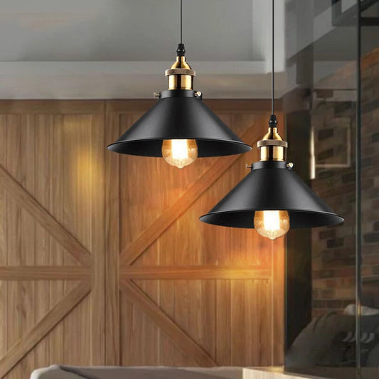 Vintage Country Pendant Light – Black Iron Ceiling Lamp